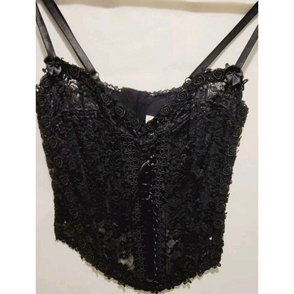 Shirley Of Hollywood Women's Black Lace Corset Bustier 34 M Witchy Goth Flirty